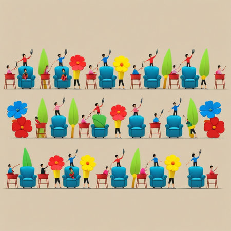 Illustration of a group of people sitting on chairsの写真素材