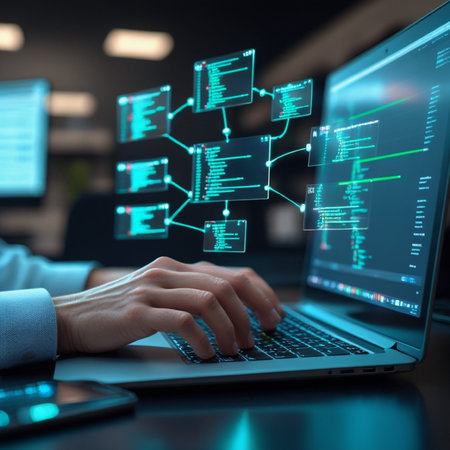 Close up of female hands typing on laptop keyboard. Cloud computing concept.