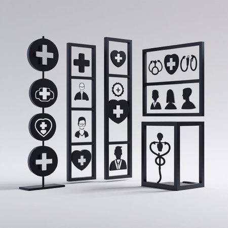 Black medical icons on a white background. 3d render illustration.