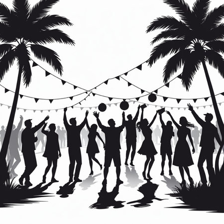 Crowd of people silhouettes in a party. Vector illustration.の写真素材
