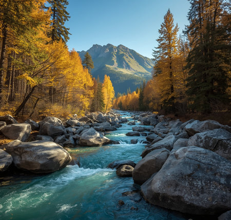 Golden Serenity The Crystal River Valleyの写真素材