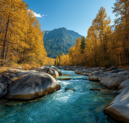 Golden Serenity The Crystal River Valleyの写真素材