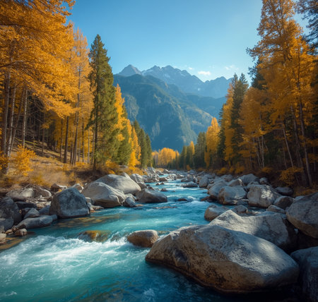 Golden Serenity The Crystal River Valleyの写真素材