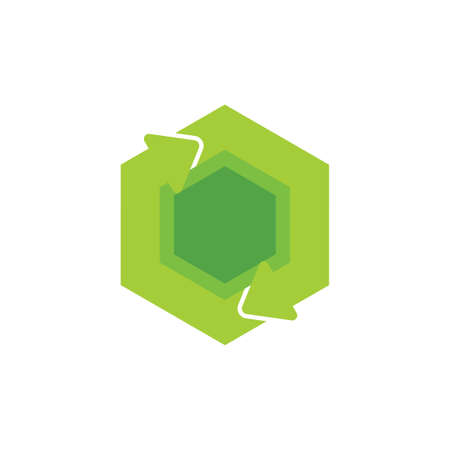 green recycle circle hexagonal arrow symbol logo vectorのイラスト素材