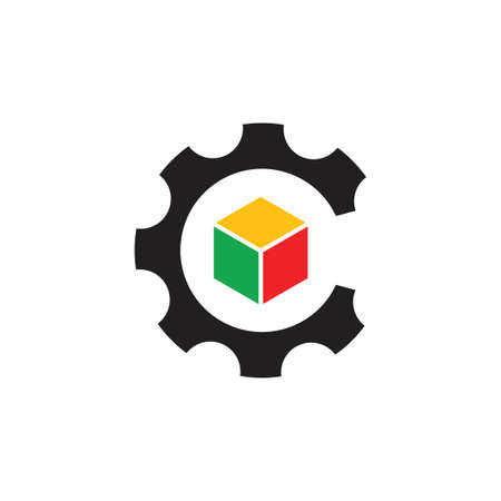 letter c cog machine box design logo vectorのイラスト素材