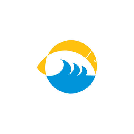 simple geometric fish and sea simple logo vectorのイラスト素材