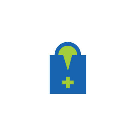 letter m arrow  plus medical shopping bag symbol vectorのイラスト素材