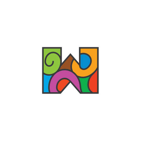 letter w curves outline colorful logo vectorのイラスト素材