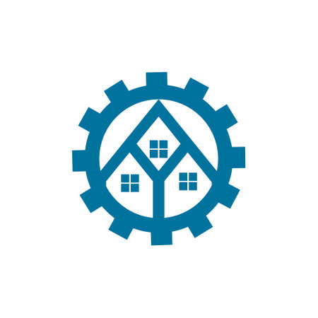 cog machine house symbol logo vectorのイラスト素材