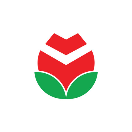 simple geometric red rose leaf nature logo vectorのイラスト素材