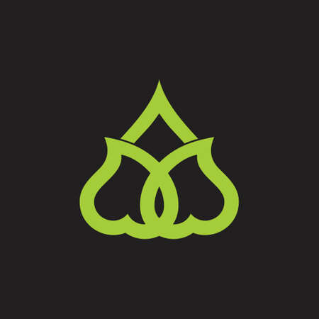 linked green leaf geometric line logo vectorのイラスト素材