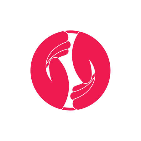 two helping hand circle geometric team work symbol vectorのイラスト素材
