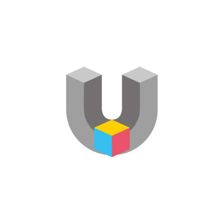 letter u 3d colorful box design logo vectorのイラスト素材