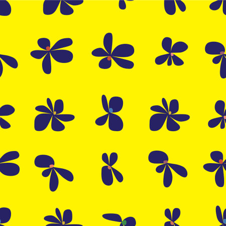 blue flowers yellow background seamless pattern vectorのイラスト素材