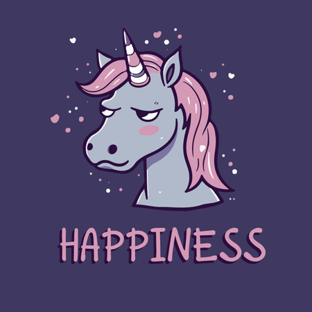 cute funny cartoon gloomy unicornのイラスト素材
