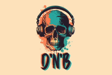 dj skull in headphones listening musicのイラスト素材