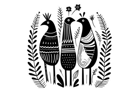 Scandinavian bird abstract ethno postcardのイラスト素材