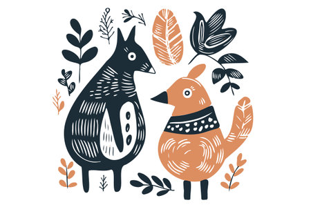 Scandinavian bird abstract ethno postcardのイラスト素材