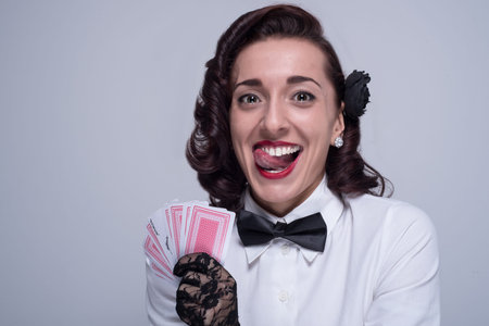 goofy girl with cards