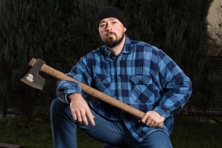 lumberjack with an axの写真素材