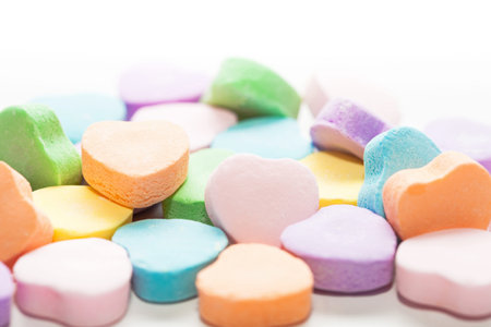 A bunch of colorful St. Valentine's Day candy hearts