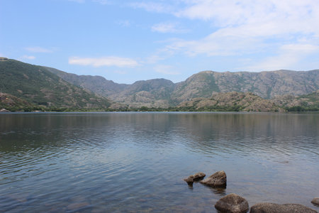 Lake Sanabria in total calmの写真素材