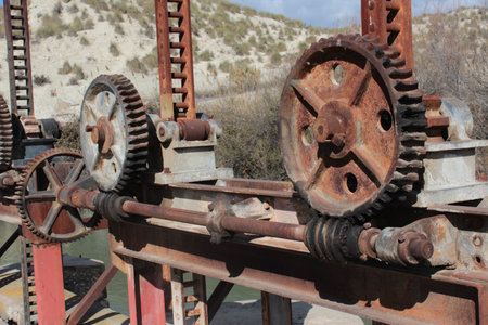 Lifting mechanism of the gates of a small dam on the Segura river.の写真素材