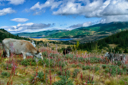 Rhodope Bulgaria - Belmeken dam. Digital paintingの写真素材