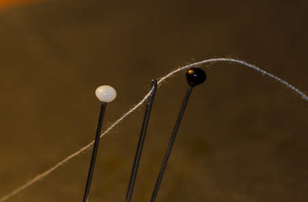 Pins, needle and thread. Macro photography.の写真素材