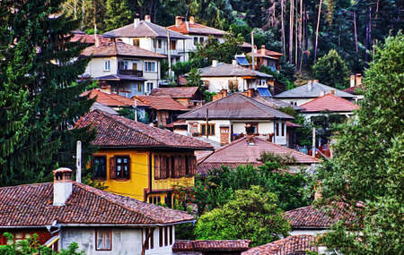 Houses in Koprivshtitsa town, Bulgaria. Oil painting imitation.の写真素材