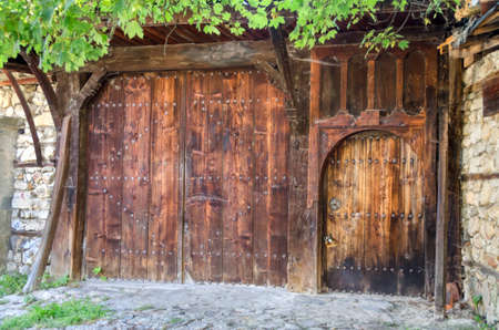 Old doors knockers and locks in Koprivshtica town, Bulgariaの写真素材