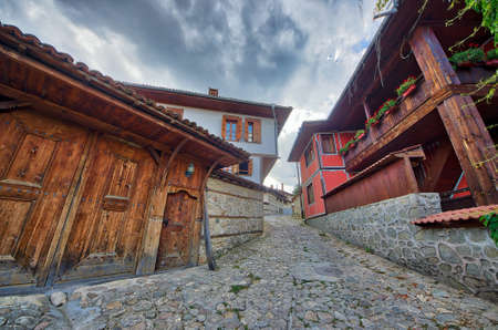 Old street and houses in Koprivshtitsa, Bulgariaの写真素材