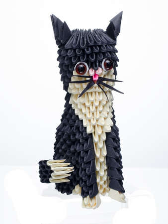 3D origami isolated on white background. Hand made cat.の写真素材