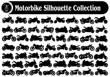 Vintage Motorbike and Modern Motorcycle Silhouettes Collectionのイラスト素材