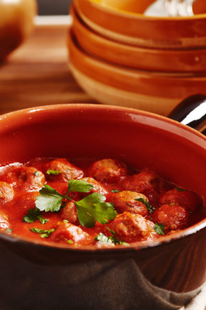 Meatball with tomato sauce in a pot, country styleの写真素材