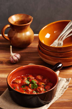 Meatball with tomato sauce in a pot, country styleの写真素材
