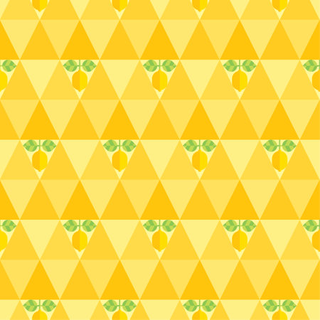 Geometric artwork seamless pattern with elements of lemons, leaves and triangles. Abstract fruit themed illustration poster with yellow gradations. For packaging motifs, covers, prints, or wallpapers.のイラスト素材