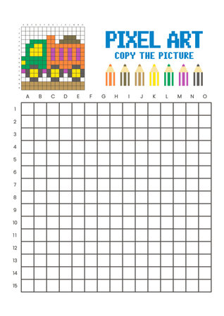 Copy the picture grid drawing worksheet for kids. Fun and educational coloring activity. Suitable for practicing drawing and coordination skills. Pixel art material truckのイラスト素材