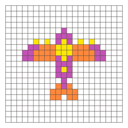 A flat pixel design made of geometric square color blocks on a clean grid layout. Suitable for educational game elements, icons, or craft patterns. Pixel art aircraftのイラスト素材
