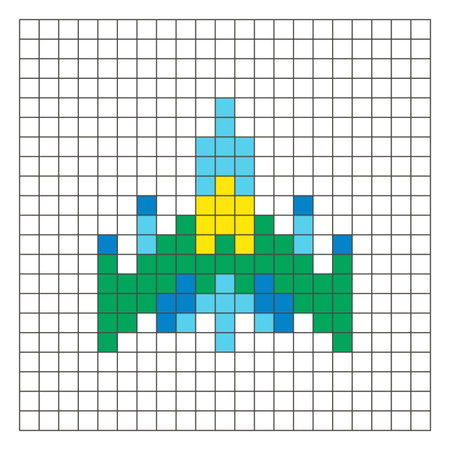 A flat pixel design made of geometric square color blocks on a clean grid layout. Suitable for...