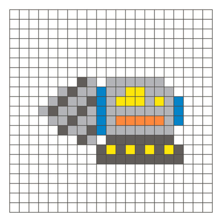 A flat pixel design made of geometric square color blocks on a clean grid layout. Suitable for educational game elements, icons, or craft patterns. Pixel art heavy drill equipmentのイラスト素材