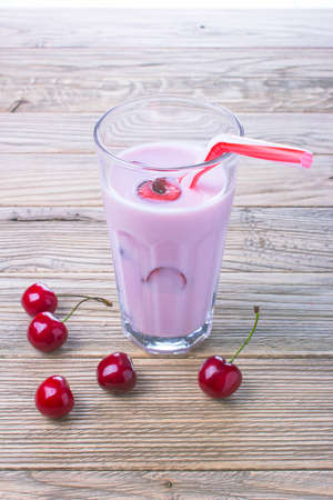 yogurt with fresh red berriesの写真素材