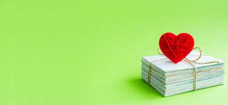 Blank white post cards, empty postcard, postcrossing, Red heart love letterの写真素材