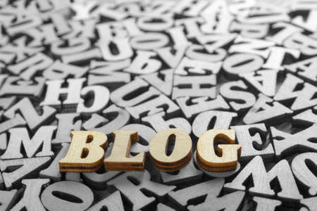 Close-up Word Blog on a background of wood alphabetの写真素材