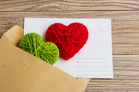 Blank white post cards, empty postcard, postcrossing, Red heart love letterの写真素材