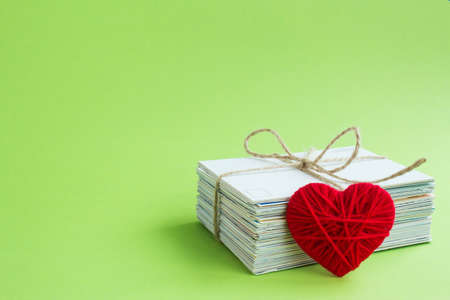 Blank white post cards, empty postcard, postcrossing, Red heart love letterの写真素材