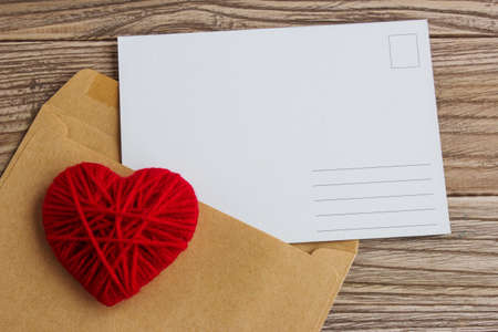 Blank white post cards, empty postcard, postcrossing, Red heart love letterの写真素材