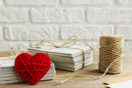 Blank white post cards, postcrossing, Red heartの写真素材