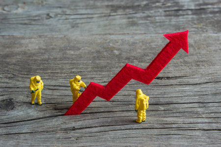 Growth schedule explore Team of engineers inspecting. Small models of people