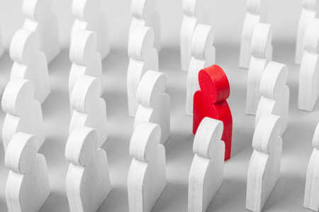 Concept is the choice of special employee of the leader. Person who goes against the direction of the crowd in the opposite direction, not like everyone else.の写真素材